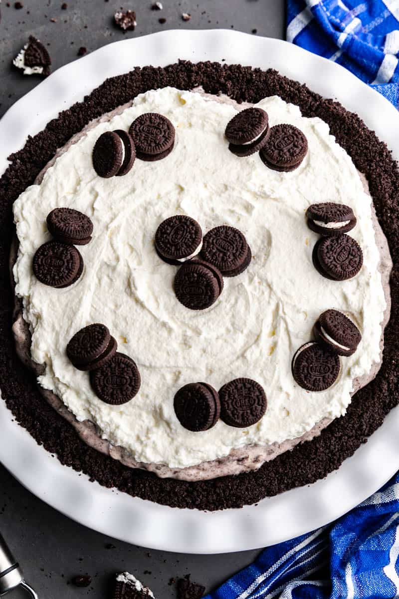 A homemade Oreo pie on a large serving tray