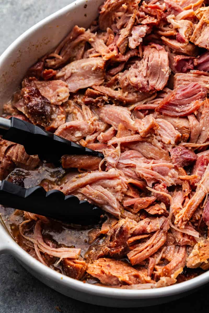 large platter of savory pulled ham