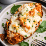 A close up view of a chipotle twice baked sweet potato on a plate.