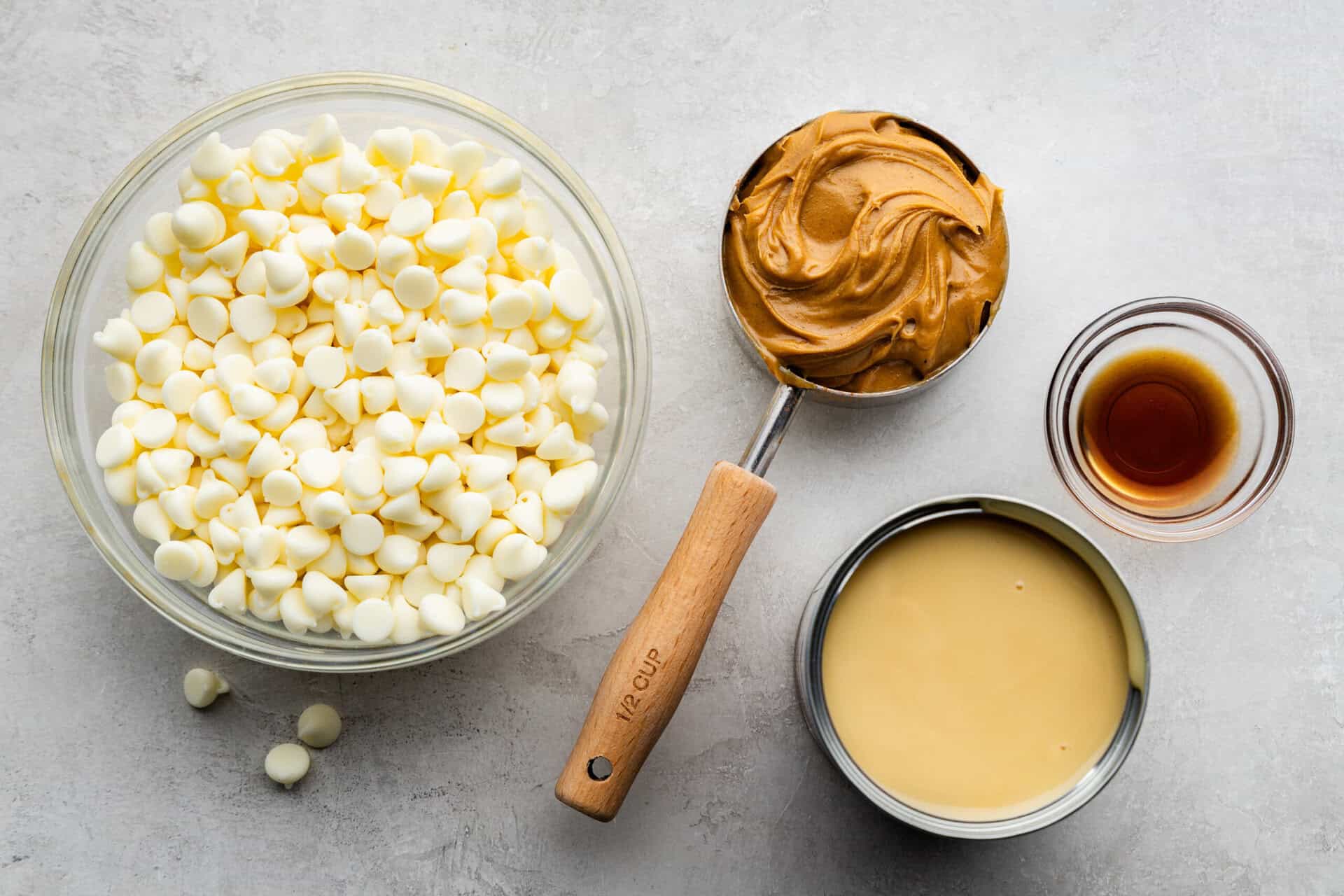 raw ingredients to make homemade peanut butter fudge on table