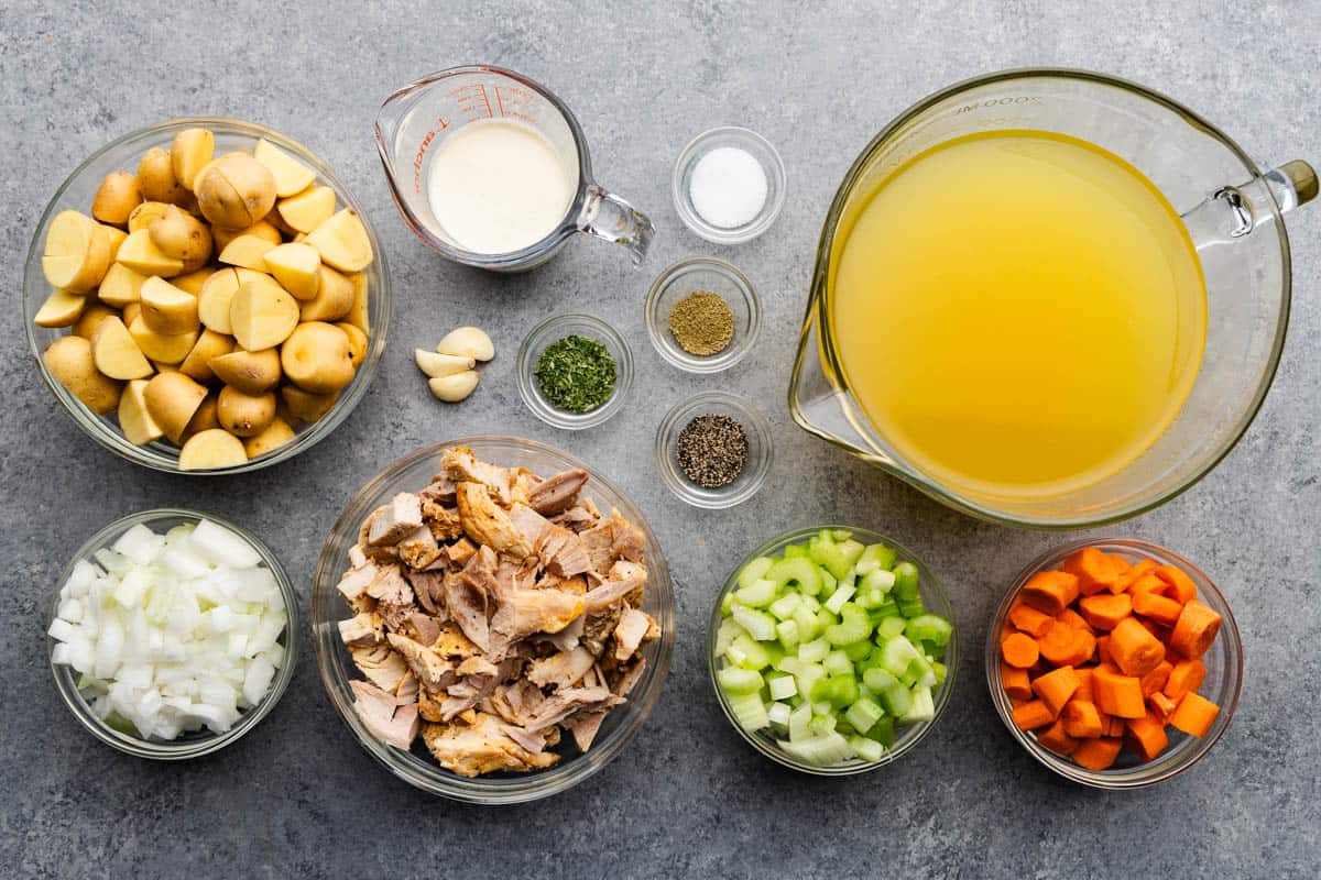 slow cooker turkey soup ingredients on table