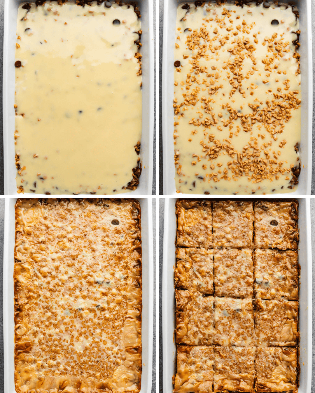 step by step showing cooking process of the toffee dessert bars