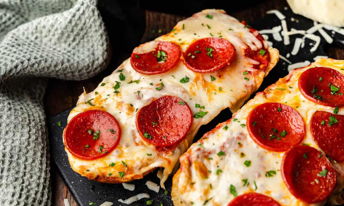 slice of air fryer french bread pizza on plate