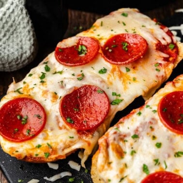 slice of air fryer french bread pizza on plate