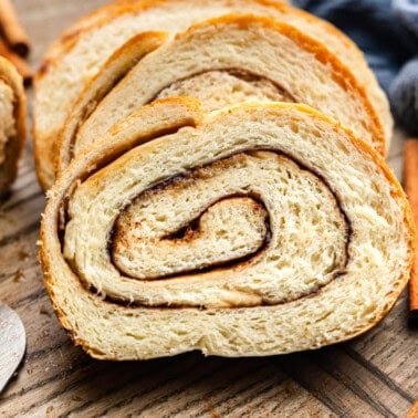 Slices of cinnamon swirl bread.