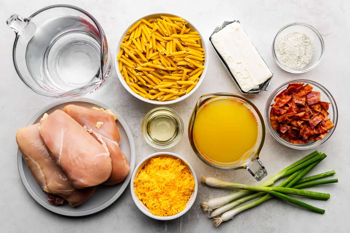 top view of raw ingredients needed to make crack chicken casserole