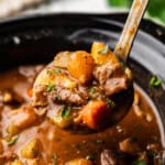 ladle full of slow cooker beef stew