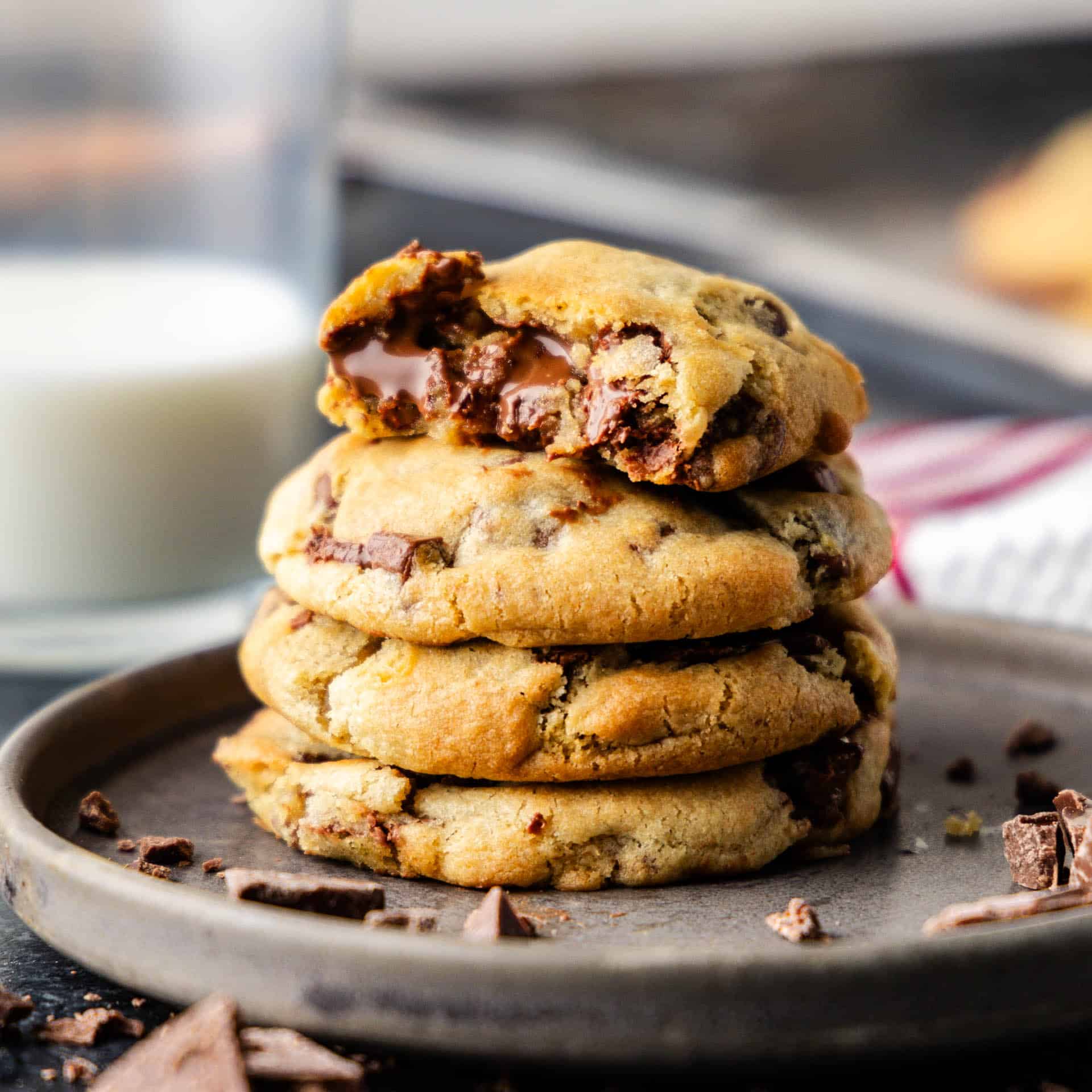 Stacked air fryer cookies with bite taken out of it.