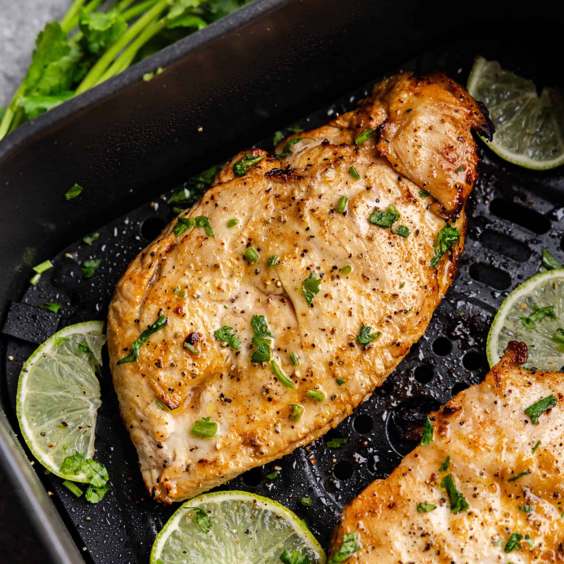 Closeup of Garlic Lime Chicken in Air Fryer.