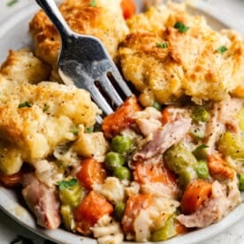 Closeup of Chicken Pot Pie Casserole plated.