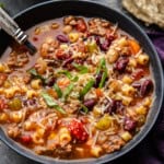 Closeup shot of Pasta e Fagioli.