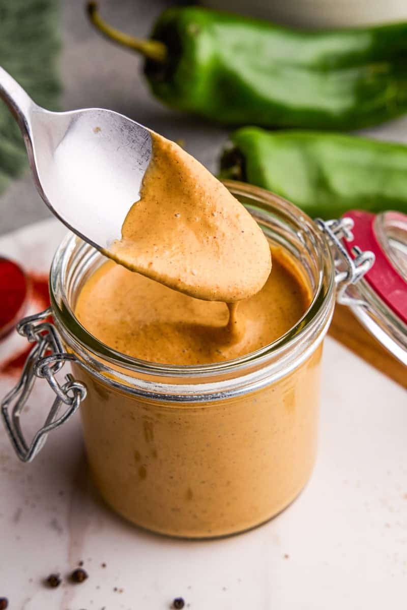Closeup of Cowboy Dressing on a spoon.