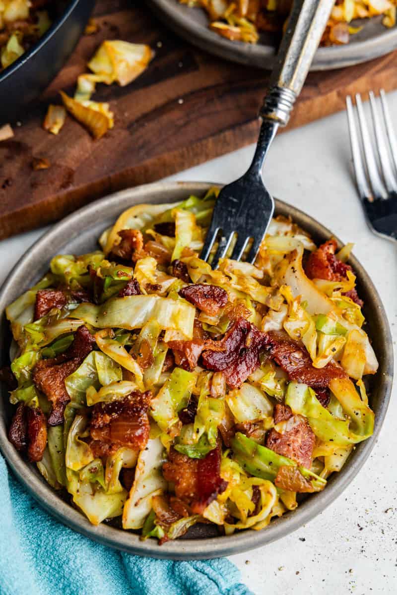 Plate full of Fried Cabbage on a plate.