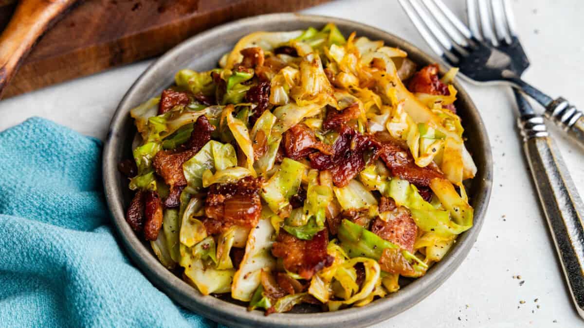Closeup of Fried Cabbage on a plate.