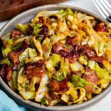 Closeup of Fried Cabbage on a plate.