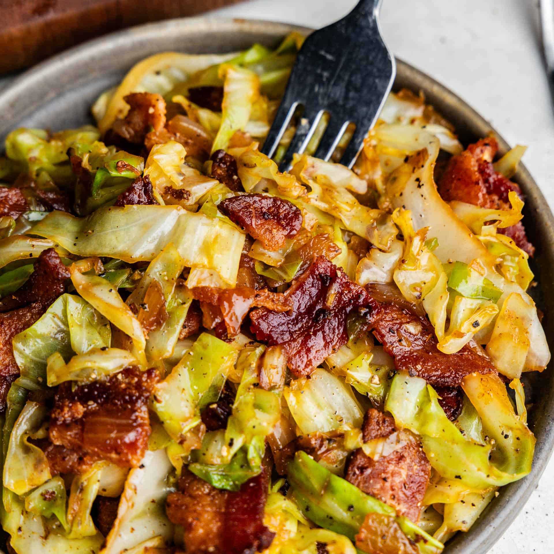 Closeup of Fried Cabbage.