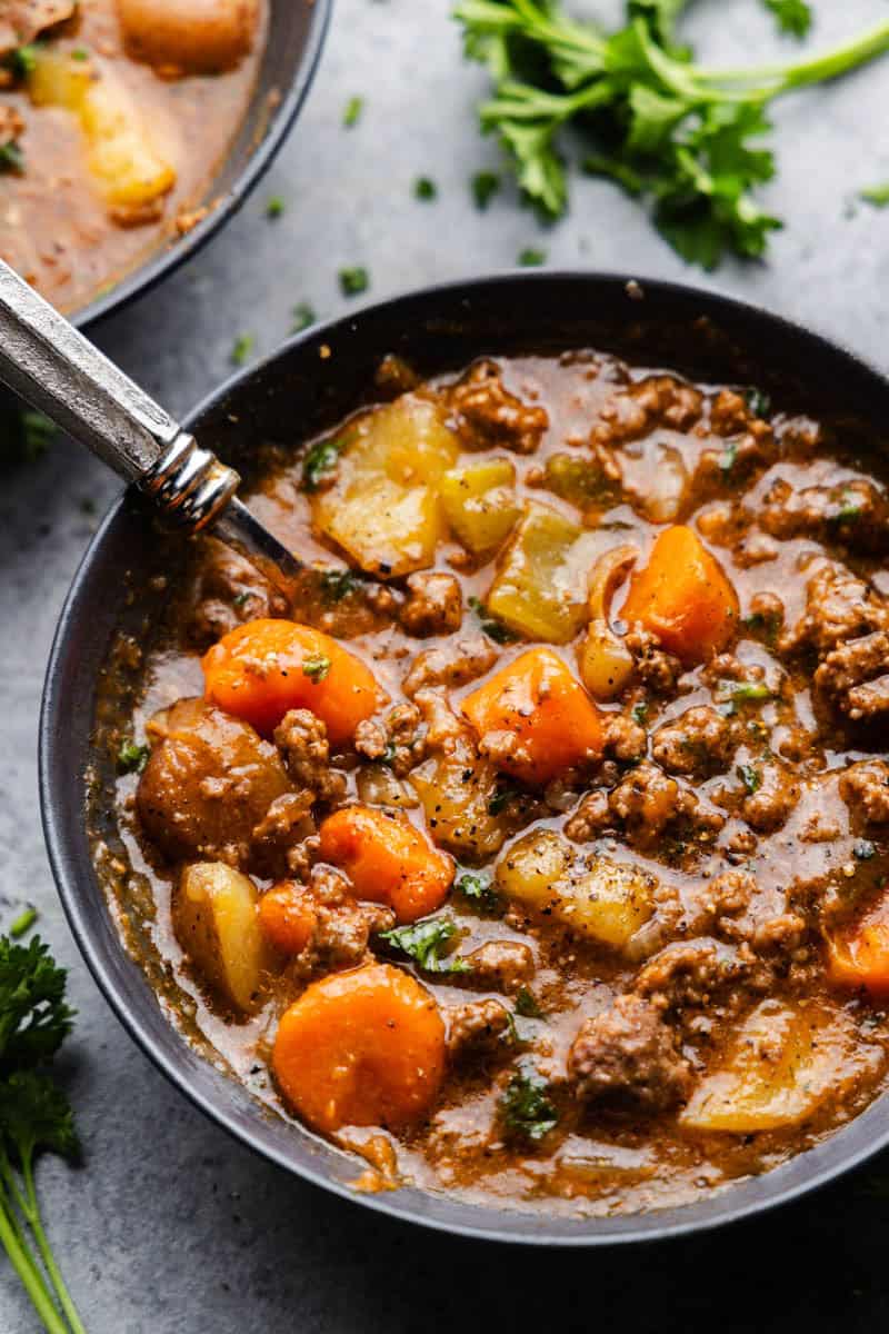 Bowl of Ground beef Stew.