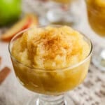 Close up of fancy glass of applesauce.