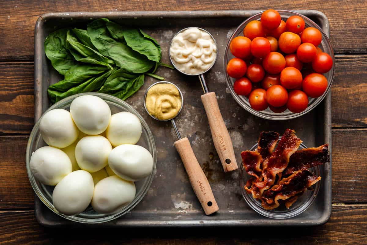 Ingredients used to make BLT Deviled Eggs.