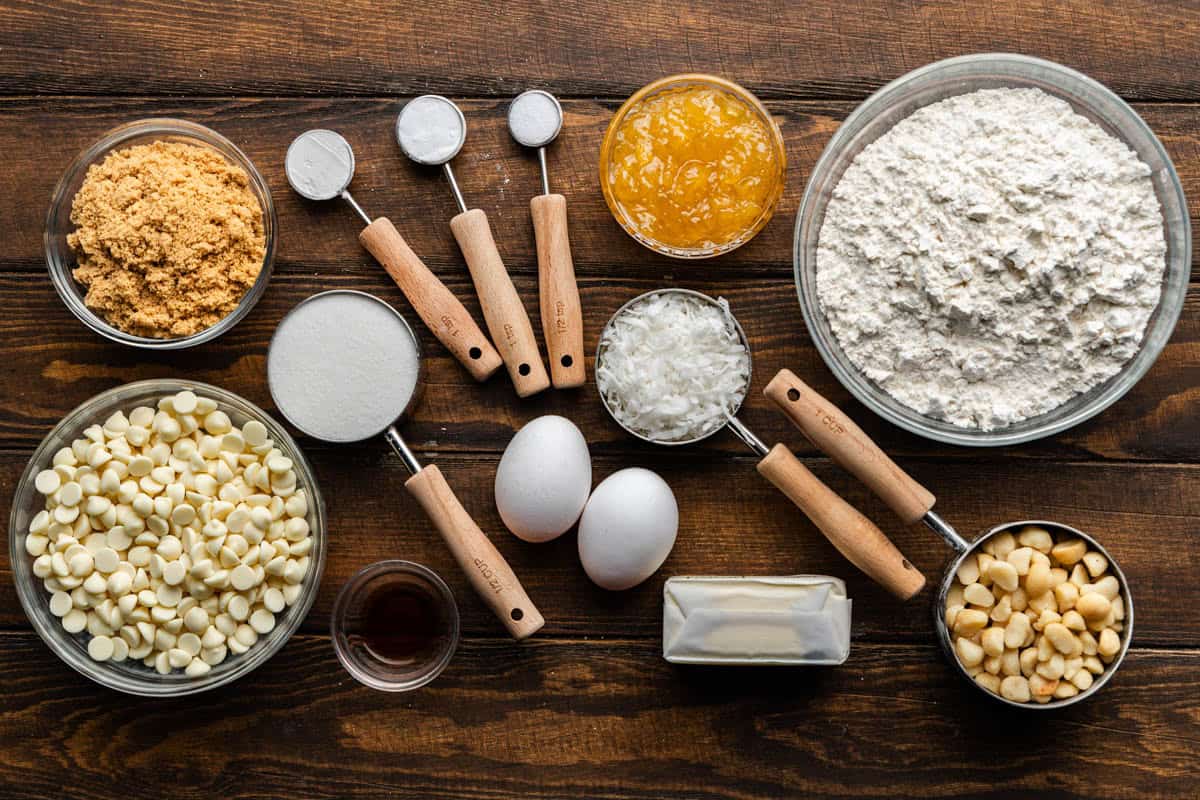 Ingredients used to make Bakery Style Pina Colada Cookies.