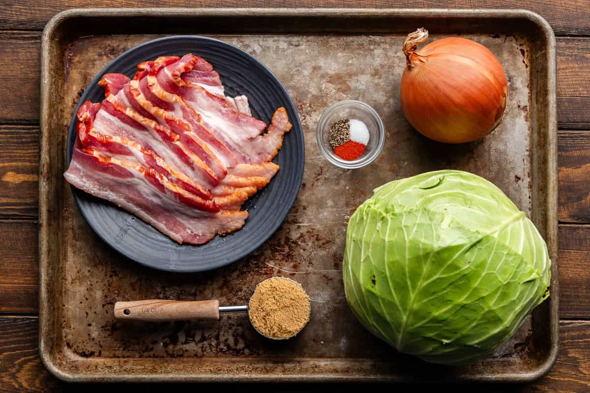 Ingredients used for making Fried Cabbage.