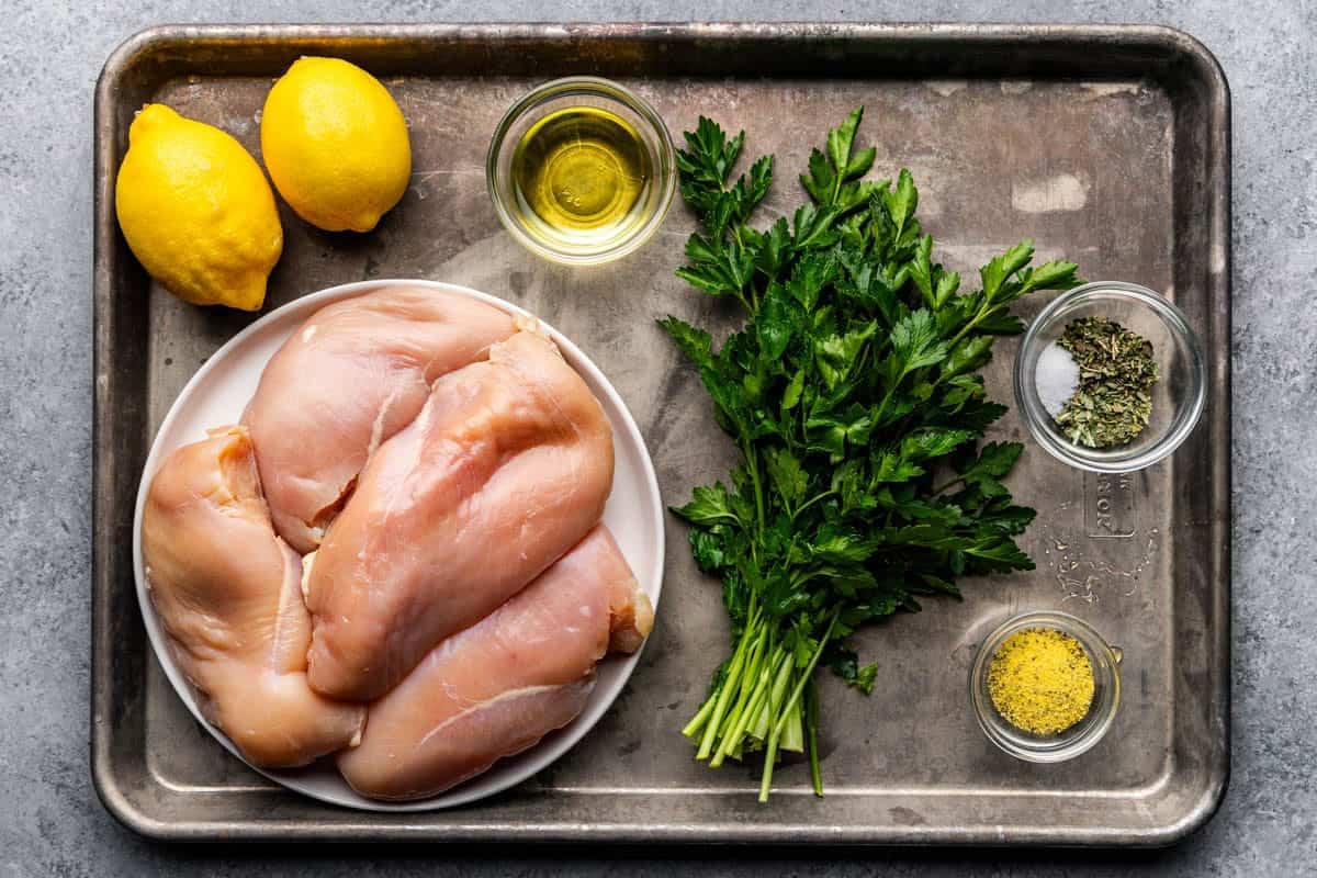 Ingredients for Lemon Herb Baked Chicken Breasts.