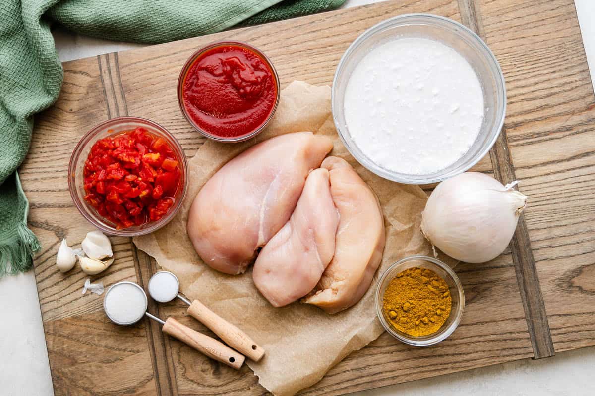 Ingredients used to make Slow Cooker Coconut Chicken Curry.