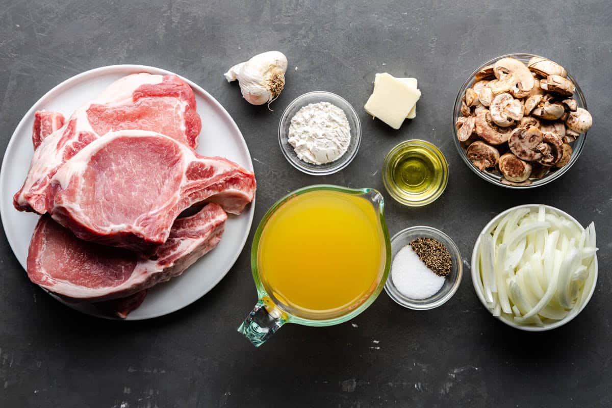 Ingredients used to make Smothered Pork Chops.