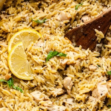 Overhead of Lemon Chicken & Orzo.