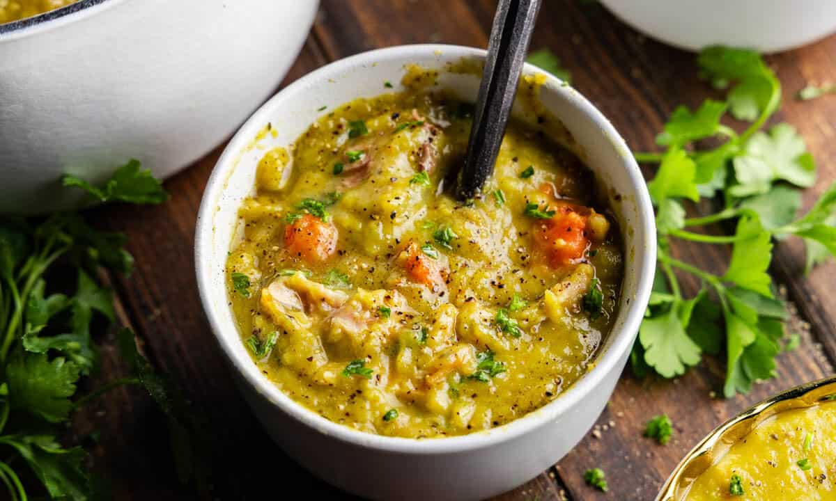 Shot of Split Pea Soup in bowl.