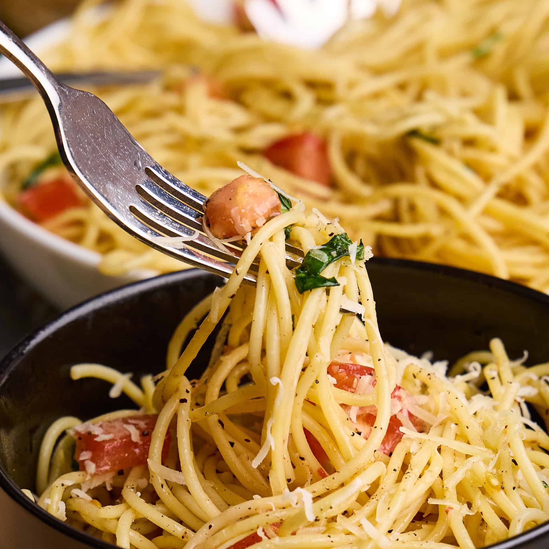 15 Minute Italian Garden Pasta on a fork.