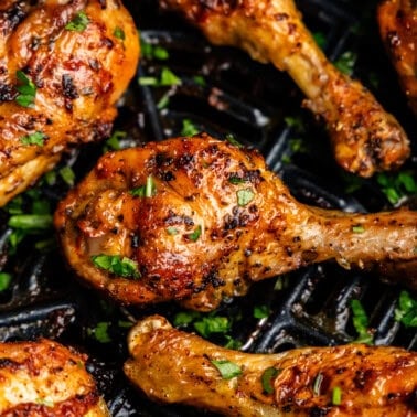 Closeup of Chicken Legs in the Air Fryer.