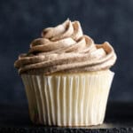 One cupcake frosted with browned butter frosting.