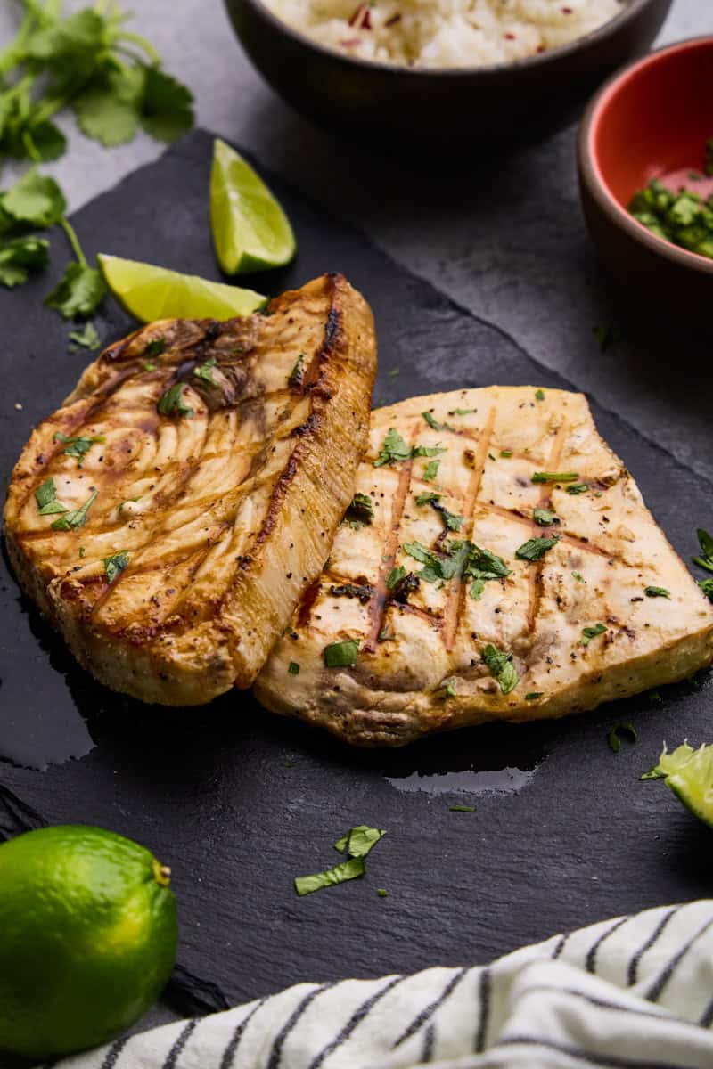 Filets of Cilantro-Lime Grilled Swordfish.