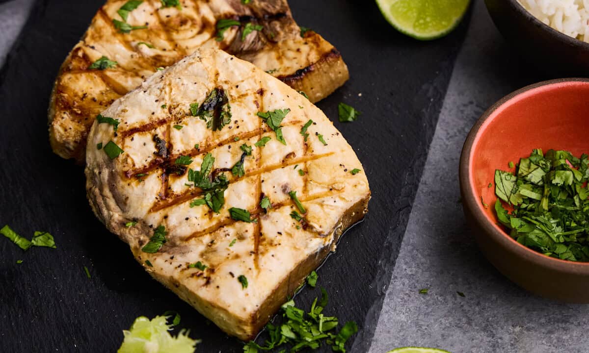 Filets of Cilantro-Lime Grilled Swordfish.