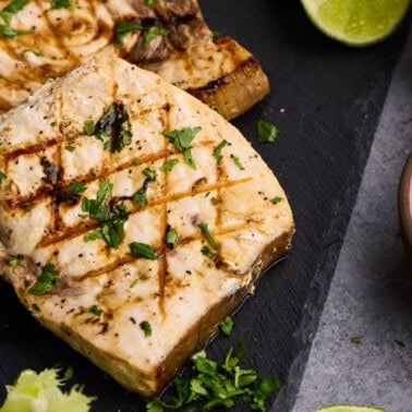 Filets of Cilantro-Lime Grilled Swordfish.