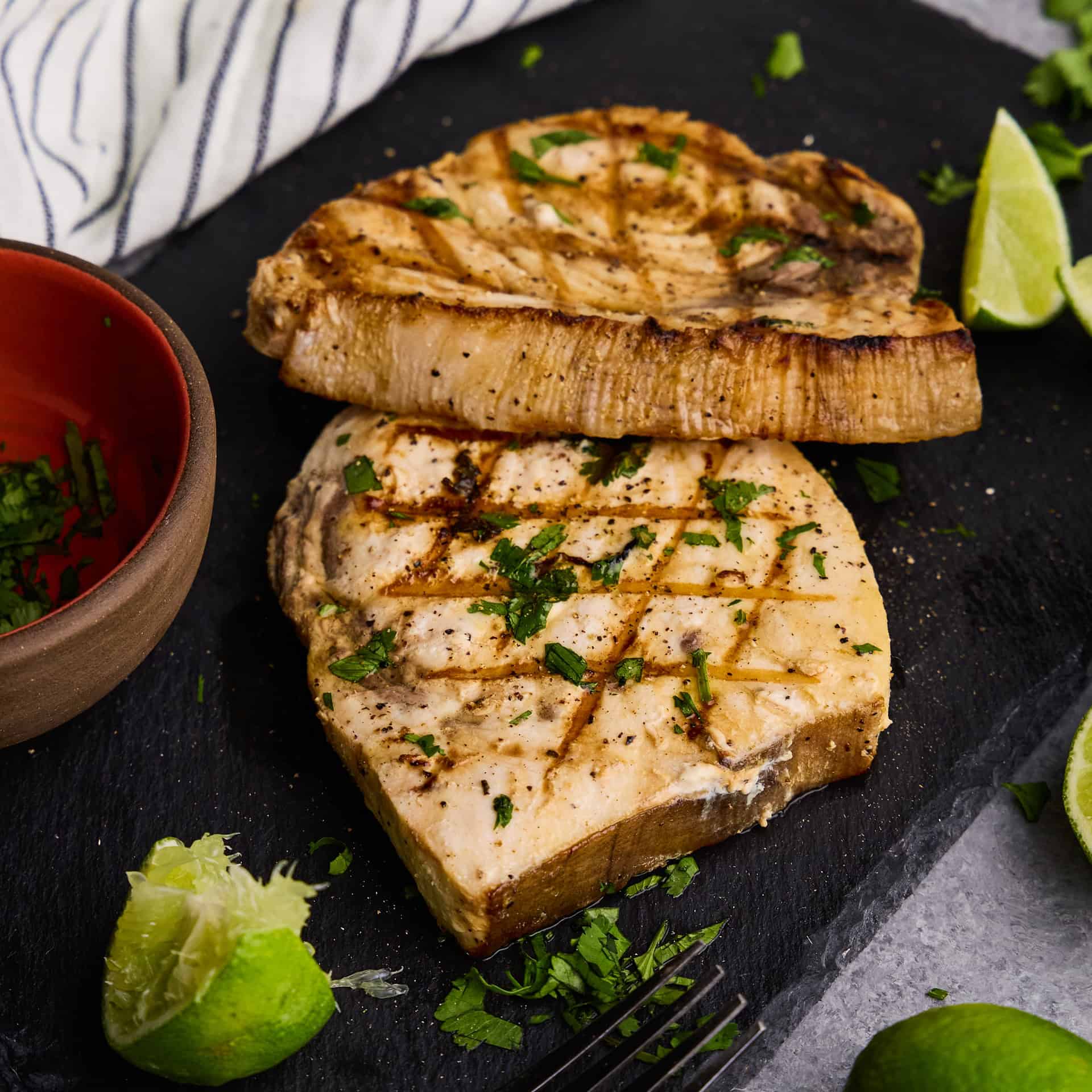 Filets of Cilantro-Lime Grilled Swordfish.