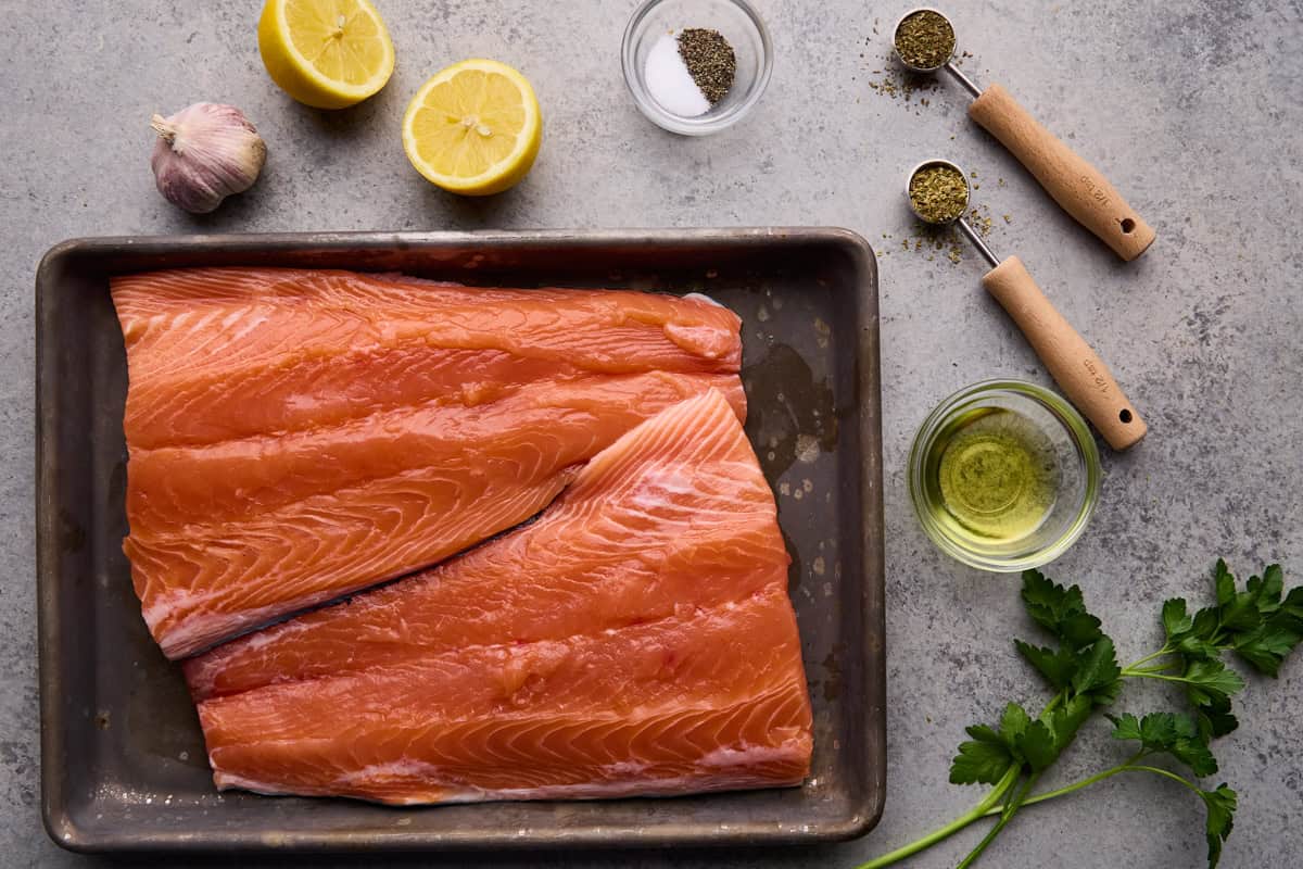 Ingredients for Easy Garlic Herb Baked Salmon.