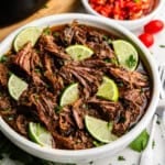 Closeup of Chili-Lime Mexican Shredded Beef in a bowl.