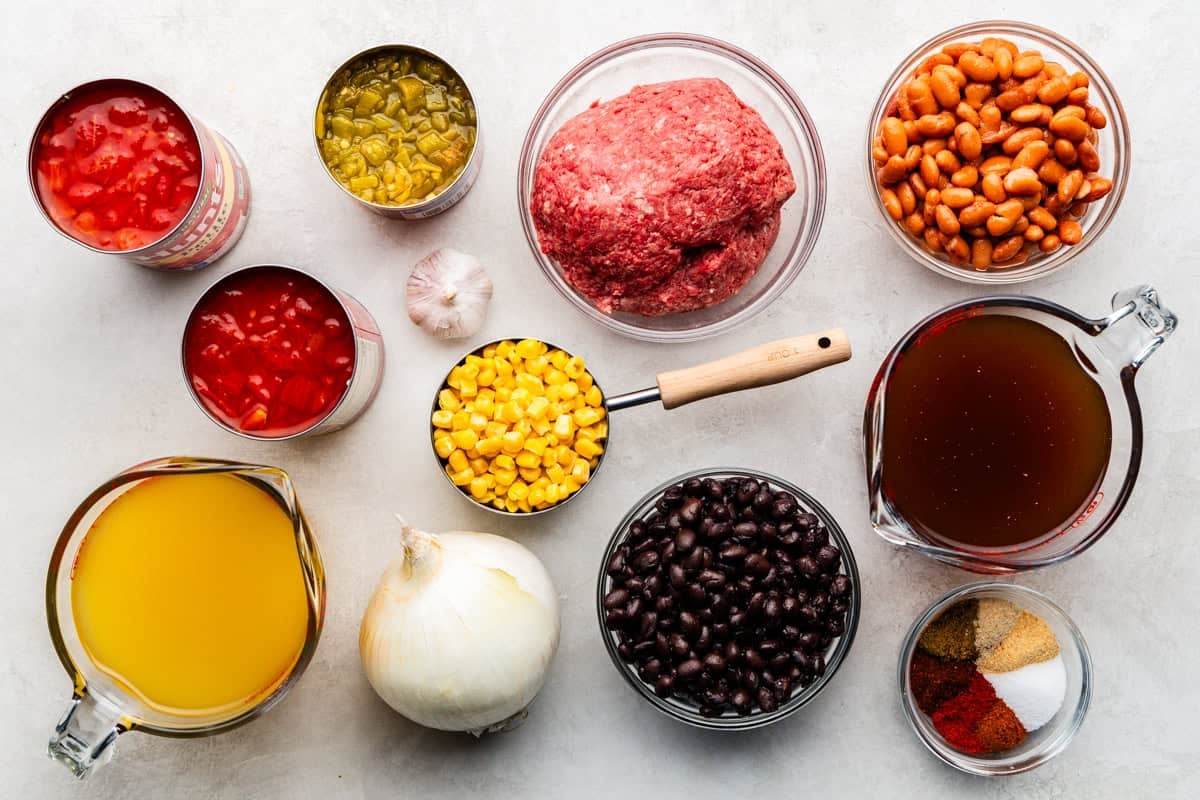 Ingredients used to make 30-Minute Taco Soup.