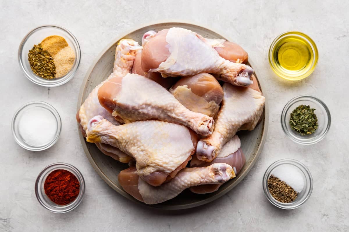 Ingredients used to make air fryer chicken legs.