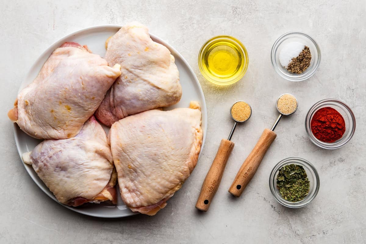 Ingredients used to make air fryer chicken thighs.