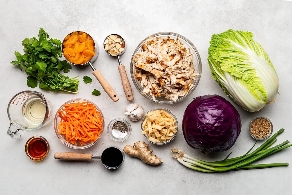 Ingredients used to make Chinese chicken salad.