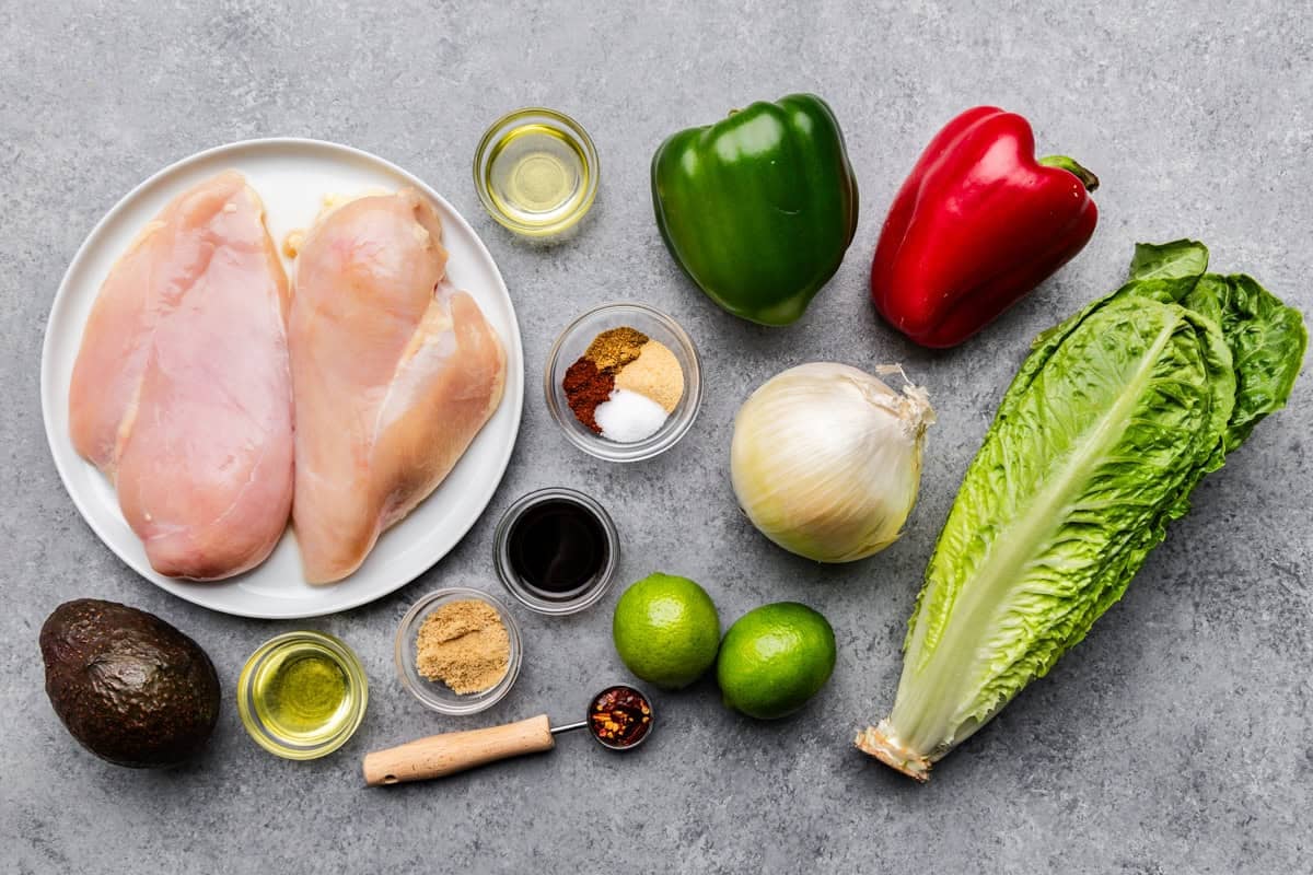 The ingredients used to make skinny chicken fazita salad.