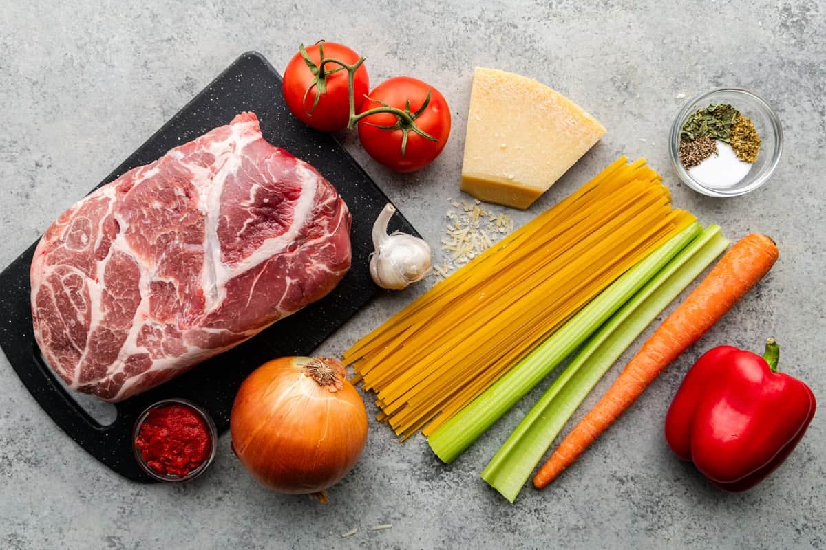 Ingredients used for slow cooker pork ragu.