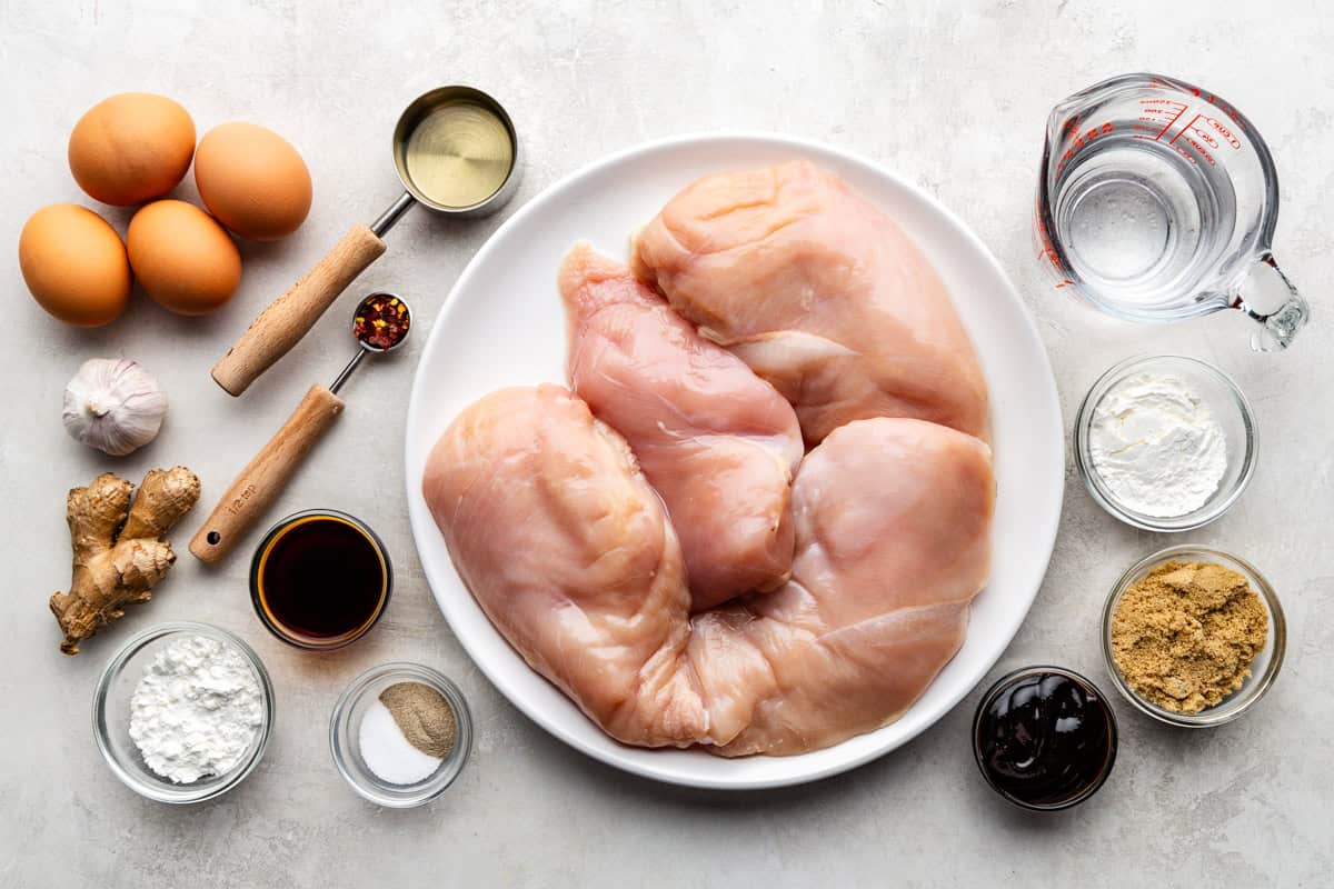 Ingredients used to make Take-Out General Tso Chicken.