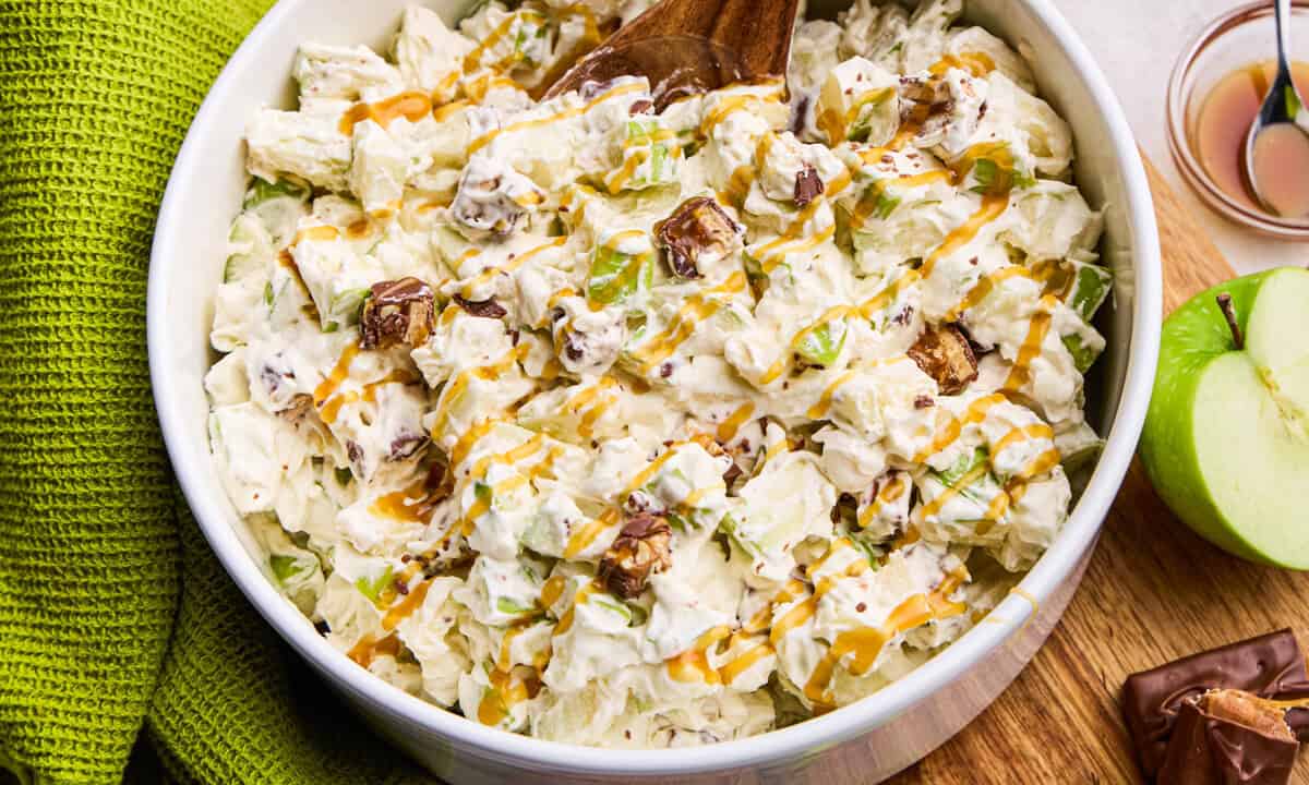 Apple Snickers Salad in a bowl.