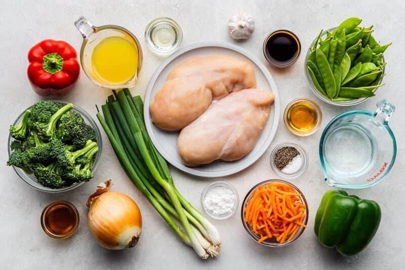 Ingredients used to make Take-Out Chicken Stir Fry.