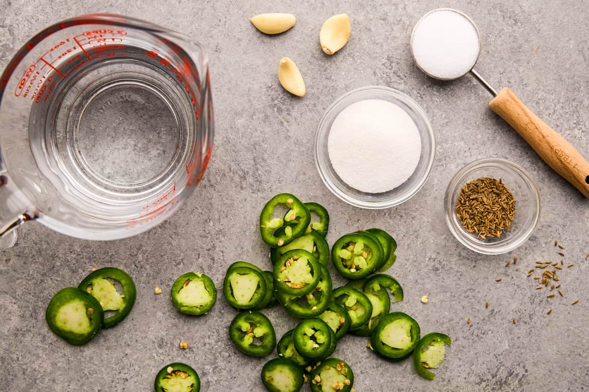 Ingredients for Quick Pickled Jalapeños.