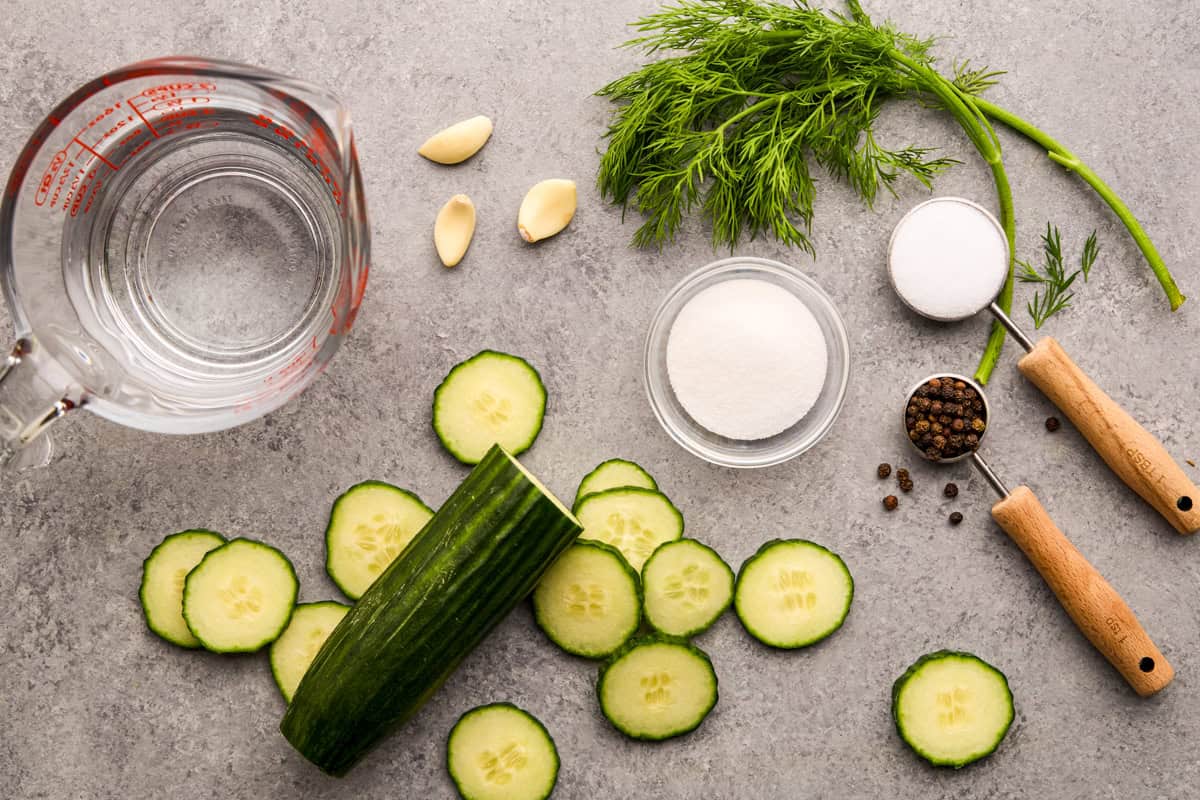 Ingredients for Refrigerator Pickles.